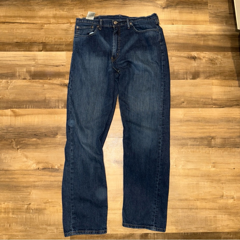 Mens Levis 505 36x34 Blue Jeans Straight Mid Rise Dark Wash